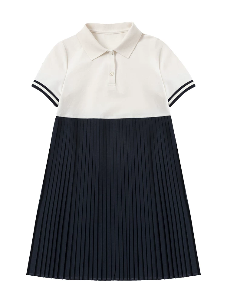 Quần áo trẻ em váy xếp ly mùa hè Váy polo váy học sinh nữ He Wen phong cách nghệ thuật trang phục mùa hè cho bé gái lớn