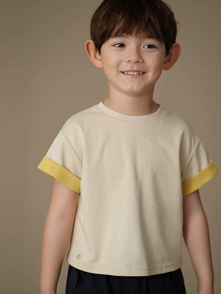 Áo thun ngắn tay mỏng mùa hè cho bé trai và bé gái, áo dệt kim, trang phục mùa hè màu mơ đơn giản cho trẻ lớn.