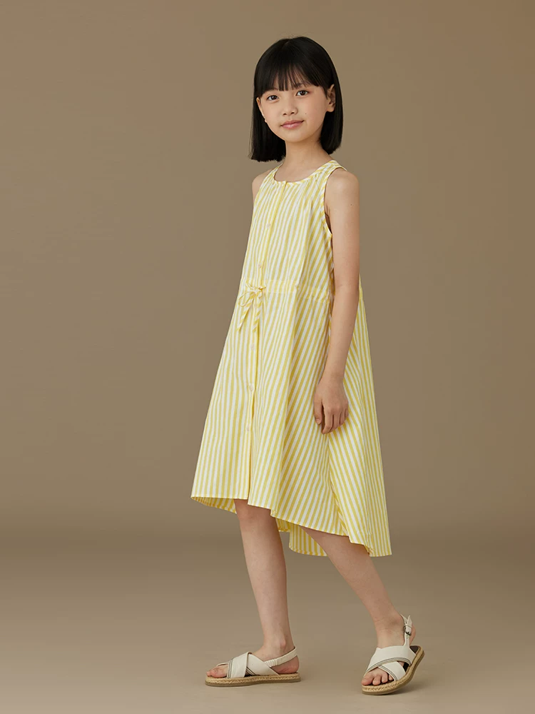 Váy vest trẻ em cho mùa hè, váy mỏng và mát, váy rộng rãi cho bé gái, váy sọc cho bé gái, kiểu dáng thời trang cho bé gái.