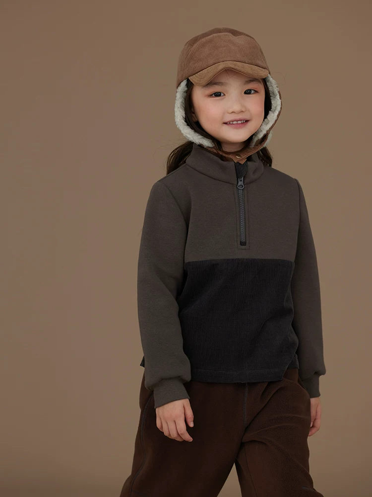 Quần áo trẻ em Áo khoác thu đông cho bé trai và bé gái, áo thường ngày, đa năng và đơn giản, áo nỉ lót lông cừu cho trẻ em, dày dặn và ấm áp.