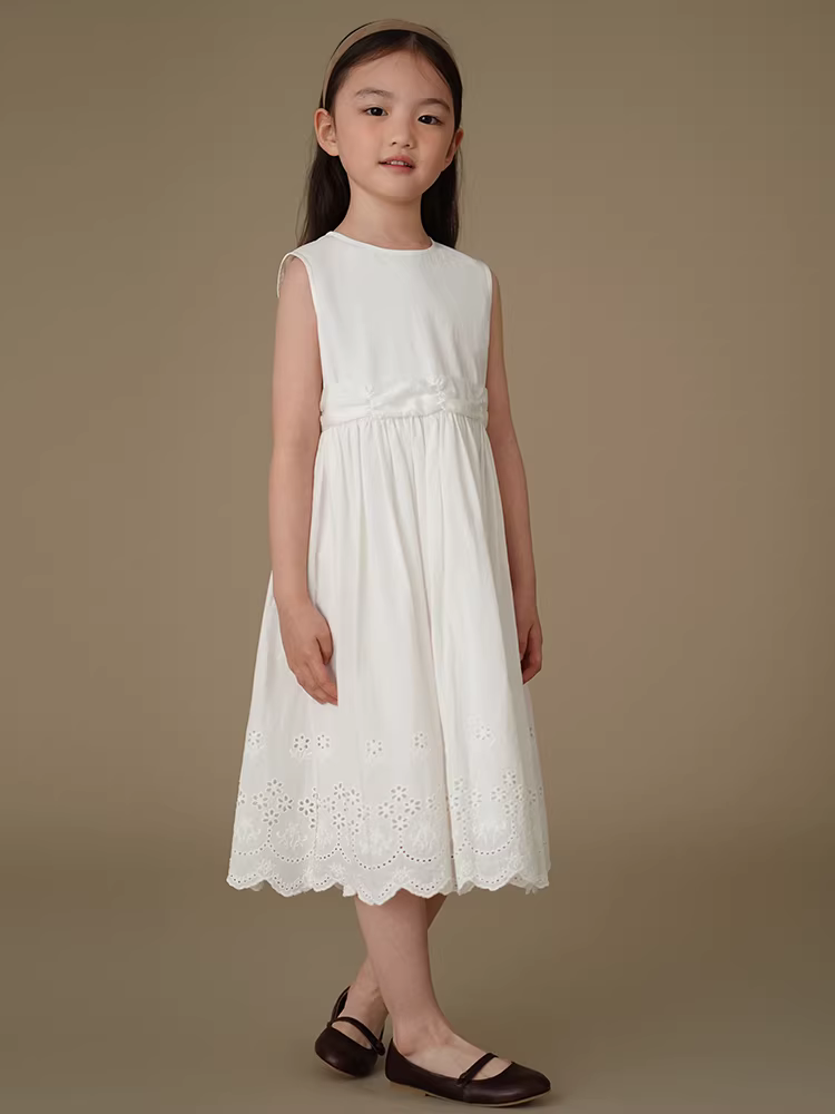 Quần áo trẻ em mùa hè váy trẻ em đơn giản màu trắng cotton dài váy bé gái váy ba lỗ trang phục mùa hè cho bé gái