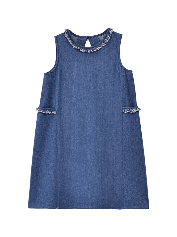 Quần áo trẻ em Hazi Váy trẻ em mùa hè Váy đơn giản phong cách Nhật Bản Váy denim cho bé gái Váy denim cổ điển Váy dài vừa phải cho bé gái