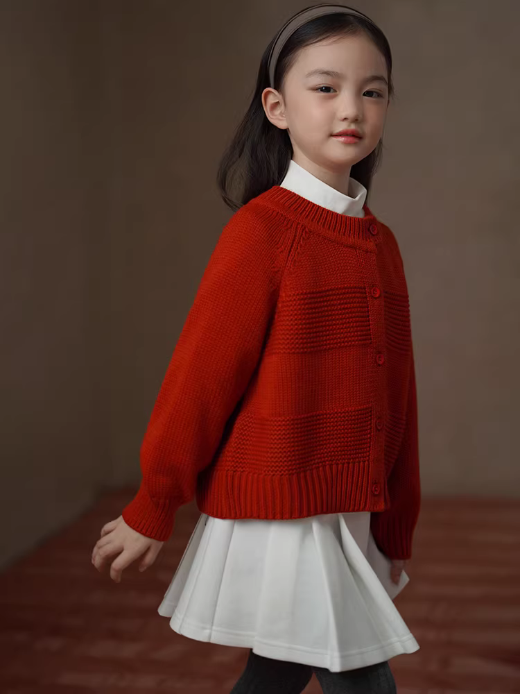 Áo len dệt kim dày dặn giữ ấm cho bé gái, áo len màu đỏ, áo len lót cho bé gái