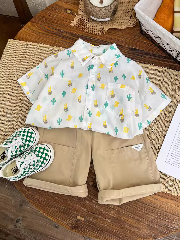 Bộ vest ngắn tay mùa hè cho bé trai kiểu mới 2025 thời trang, quần áo trẻ em đẹp trai, quần áo mùa hè cho bé trai hợp xu hướng