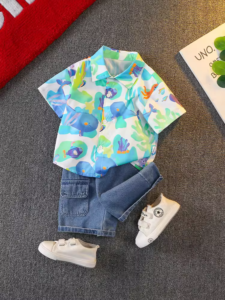 Bộ áo thun hè bé trai 2025 kiểu mới, áo thun ngắn tay thời trang trẻ em, phong cách trẻ trung, chất liệu mỏng nhẹ