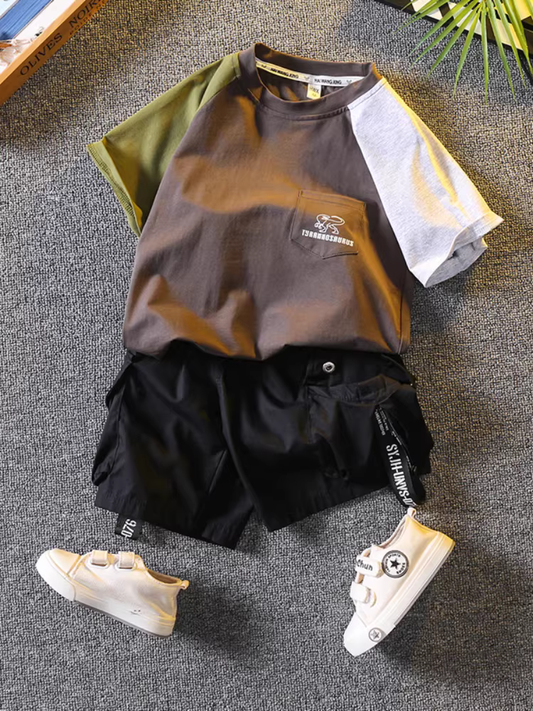 Bộ đồ hè bé trai 2025, thời trang mới, quần áo hè trẻ em hot trend, phong cách đường phố, bộ hai mảnh ngắn tay trẻ em cá tính