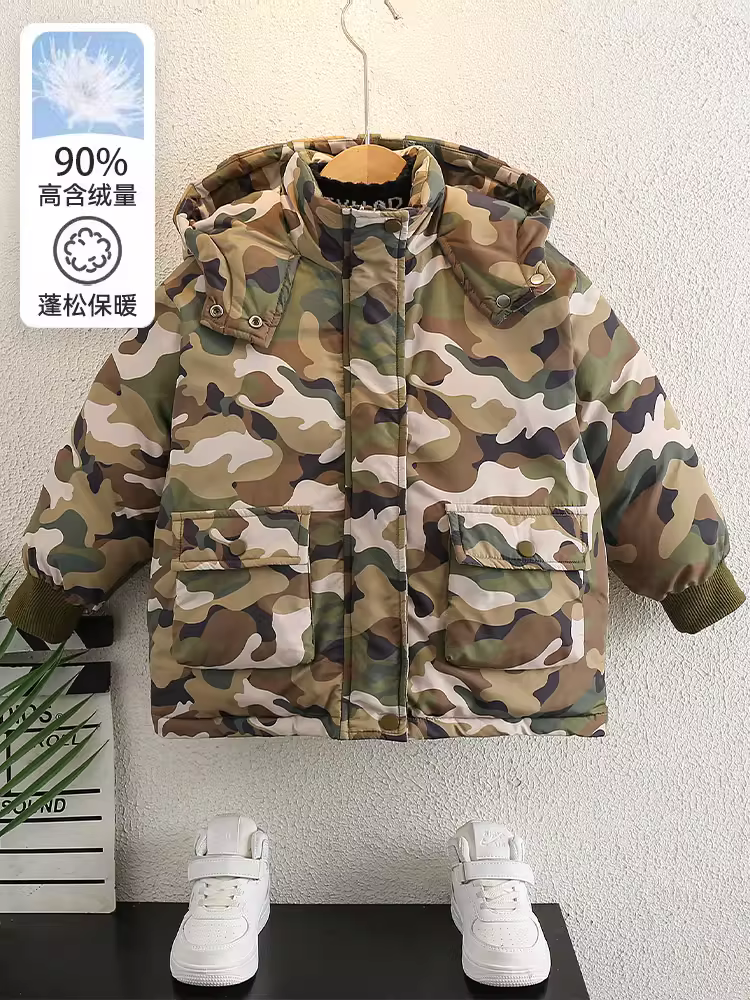 Áo khoác lông vũ trẻ em nam 90% lông vũ, mùa đông mới, dài trung bình, năm 2025, áo khoác dày giữ ấm thời trang mùa đông, lông vũ vịt