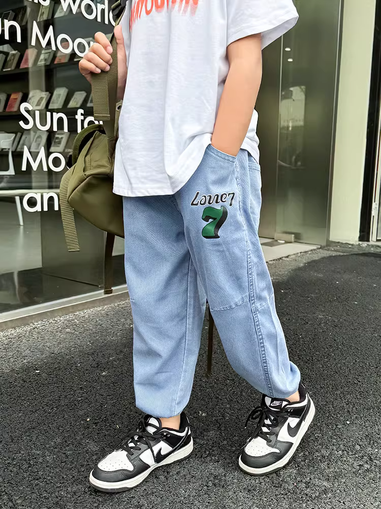 Quần jean Tencel hè 2025 cho bé trai, quần trẻ em thường ngày, quần dài mỏng, thời trang, chống muỗi