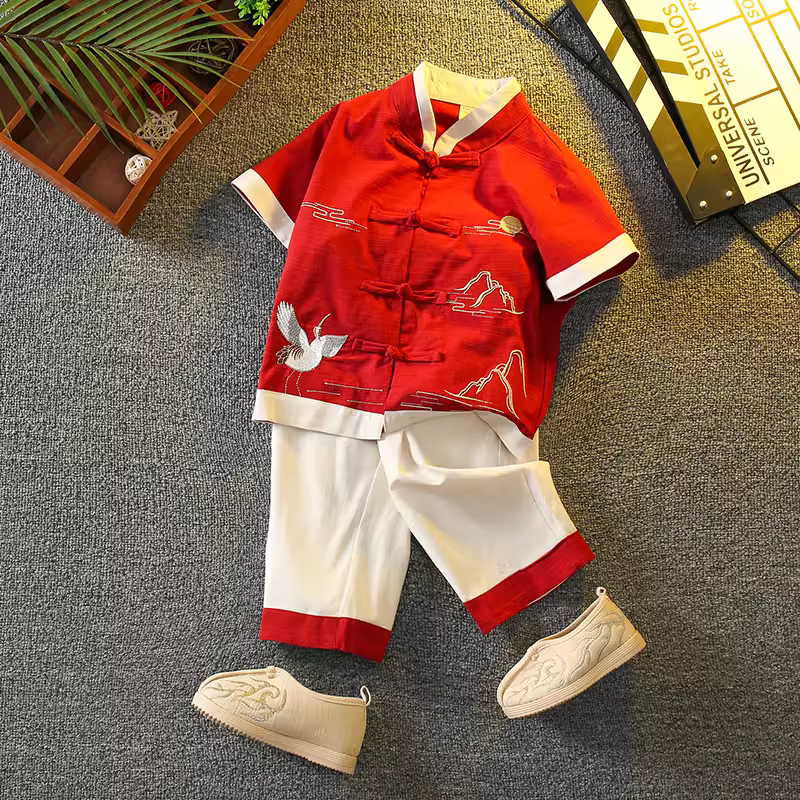 Trang phục mùa hè của bé trai Hanfu Phong cách Trung Hoa Bộ đồ trẻ em phong cách Đường Trang phục lễ hội Trung thu Trang phục biểu diễn Trang phục cổ xưa Trang phục quý ông đẹp trai