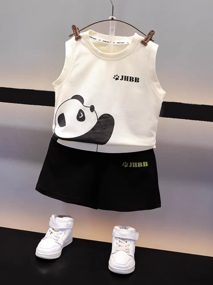 Bộ vest không tay mùa hè cho bé trai năm 2025, kiểu dáng thời trang, trang phục mùa hè trẻ em mỏng nhẹ, phong cách đường phố