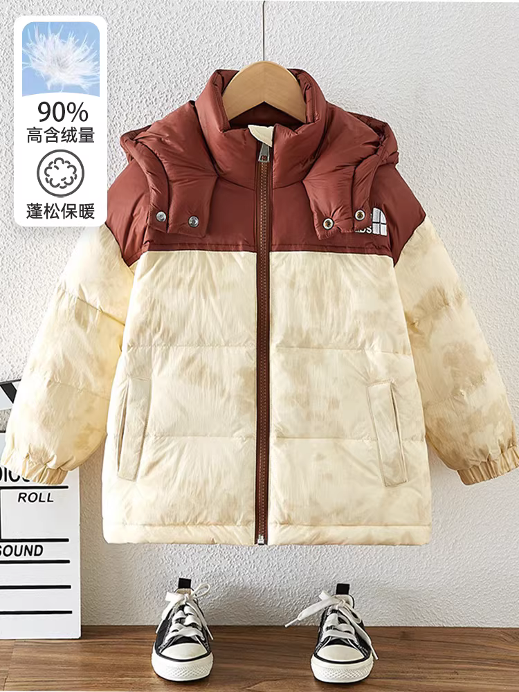 Áo khoác phao bé trai kiểu mới 2025, quần áo mùa đông trẻ em, áo khoác thời trang ba lớp chống thấm, áo khoác phao ngắn mùa đông trẻ trung cá tính cho bé trai