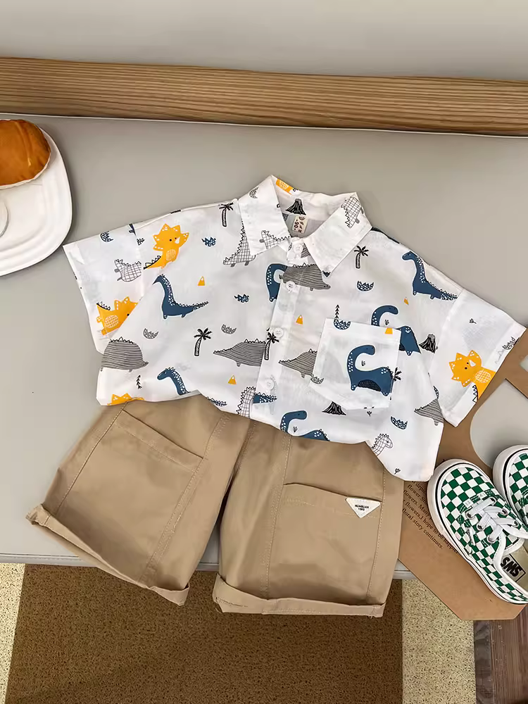 Bộ đồ hè bé trai kiểu mới 2025, quần áo bé trai ngắn tay mát mẻ, thời trang trẻ em