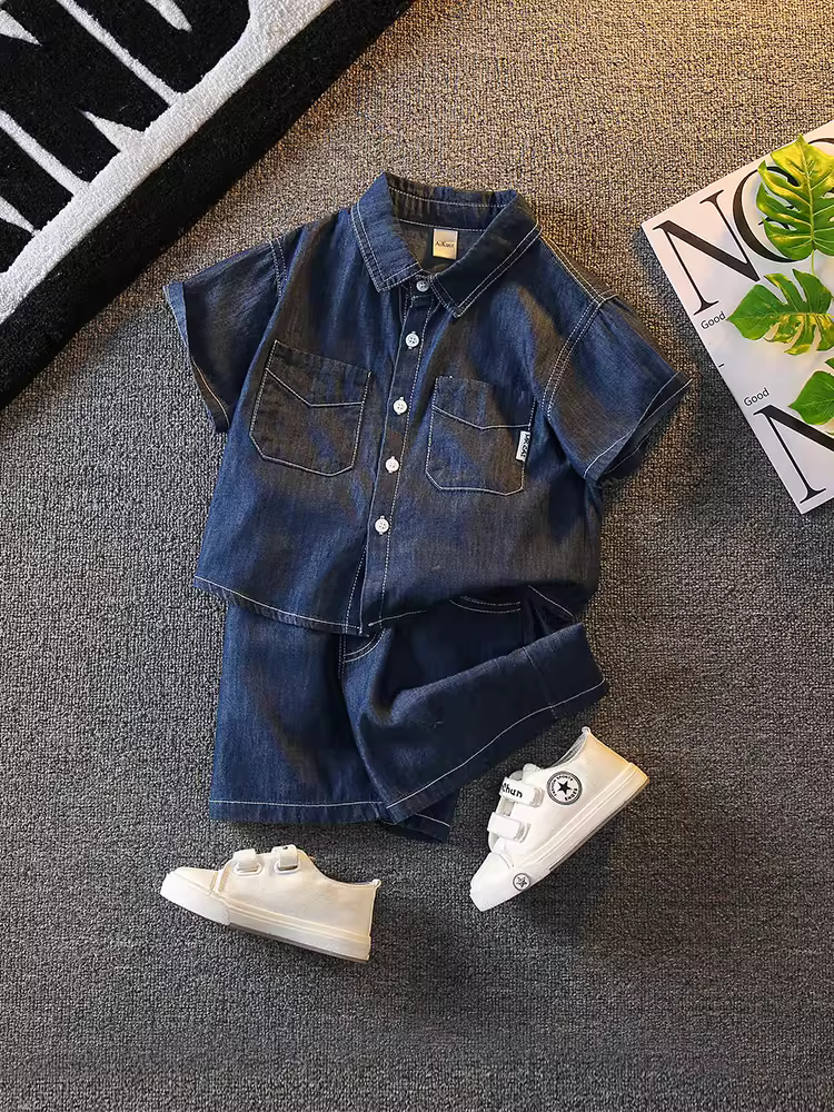 Bộ trang phục mùa hè 2025 cho bé trai, kiểu dáng mới, mát mẻ và thời trang, bộ quần áo denim mùa hè hai mảnh hợp xu hướng dành cho trẻ nhỏ