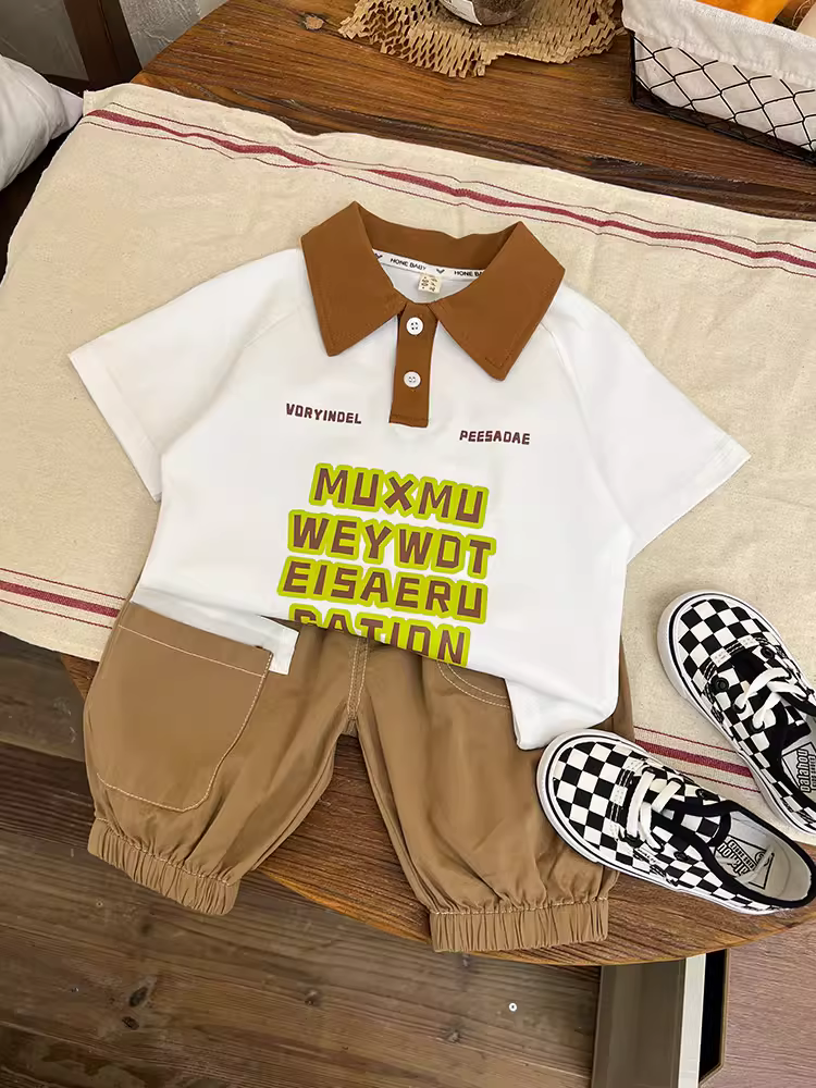 Bộ quần áo bé trai cá tính và thời trang, 25 mẫu mới, quần áo bé sơ sinh tay ngắn hợp xu hướng, áo POLO trẻ em cá tính và thời trang, trang phục mùa hè phong cách đường phố