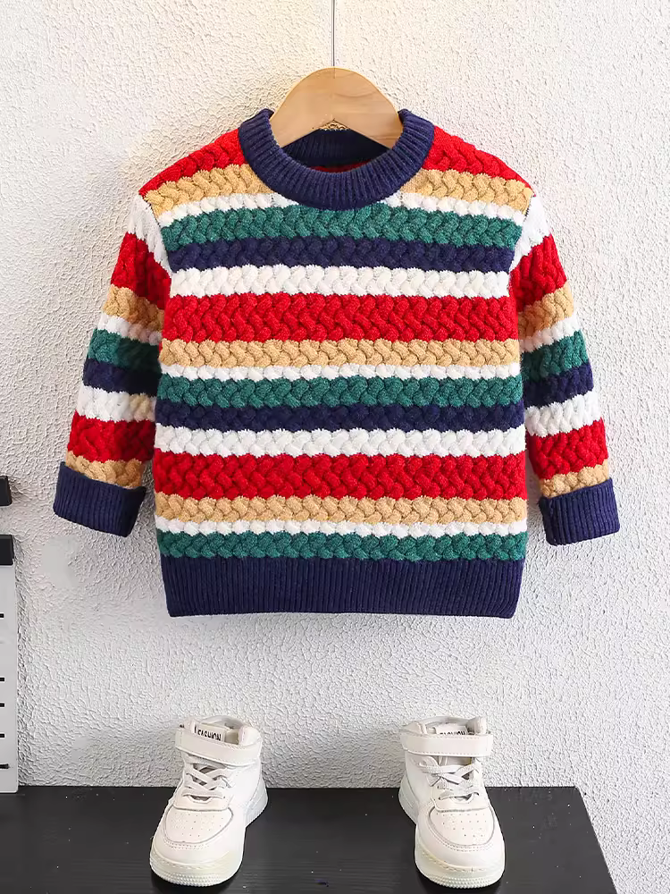 Áo len bé trai mùa đông 2025, áo len dệt kim cổ tròn dày dặn, thời trang, ấm áp cho bé trai mùa thu đông