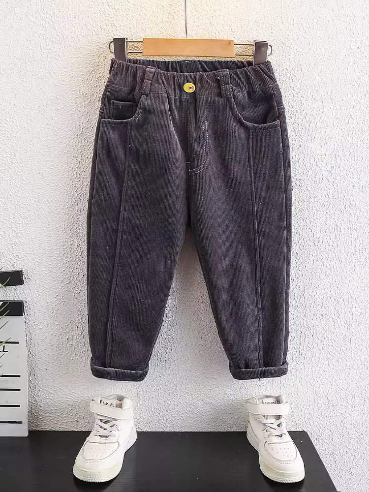 Quần mùa đông bé trai kiểu mới 2025, quần nỉ dày dặn, chất liệu vải dù, dáng rộng, thời trang cho bé trai