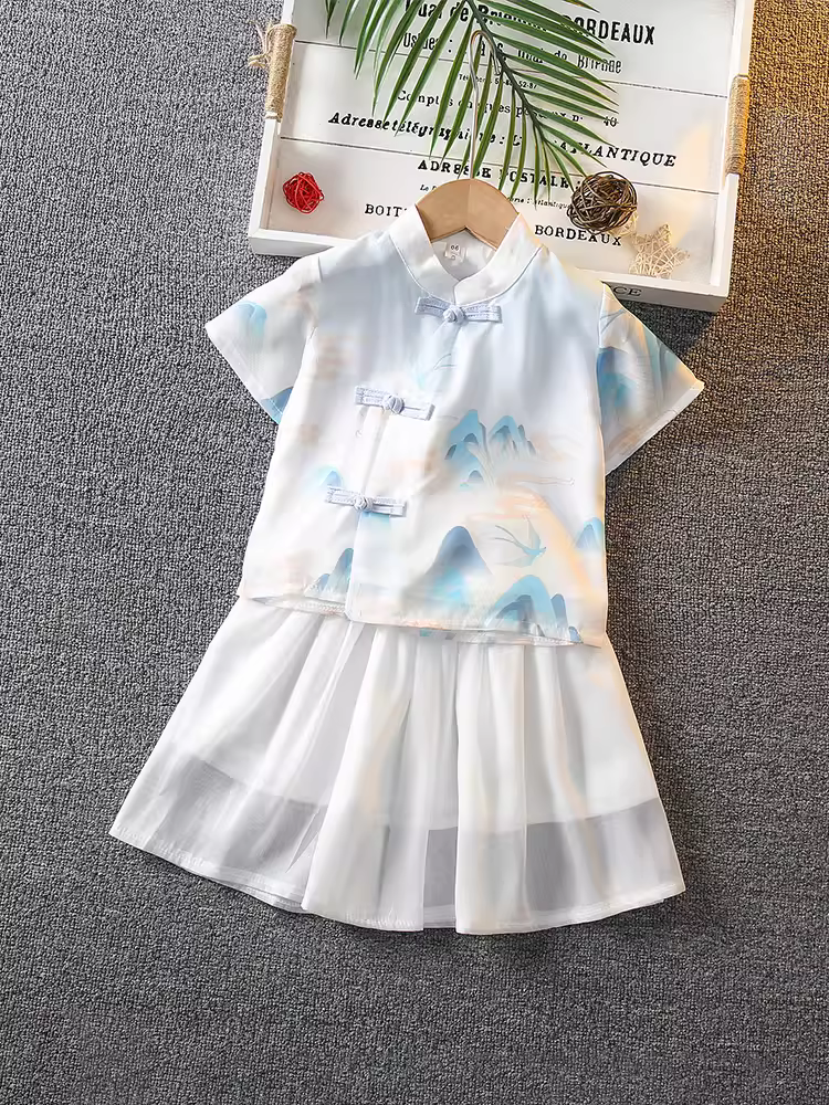 Trang phục biểu diễn của bé trai Hanfu phong cách Trung Hoa mùa hè Bộ đồ trẻ em phong cách cổ đại biểu diễn thơ ca phong cách cổ xưa Bộ trang phục truyền thống của Trung Quốc