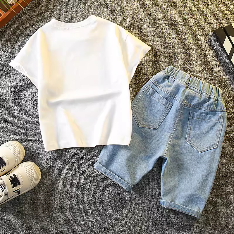 Trang phục mùa hè cho bé trai 2025, kiểu dáng mới thời trang, quần áo thể thao trẻ em hợp xu hướng, quần áo mùa hè phong cách đường phố cho trẻ em, áo ngắn tay mùa hè