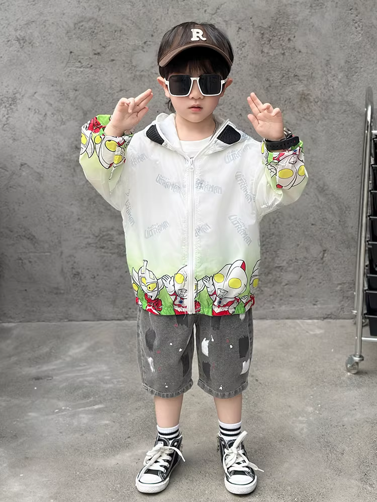 Quần áo chống nắng Ultraman cho bé trai, áo khoác chống tia cực tím mùa hè cho bé trai, quần áo mùa hè cho trẻ em, quần áo điều hòa, nhẹ cho mùa hè