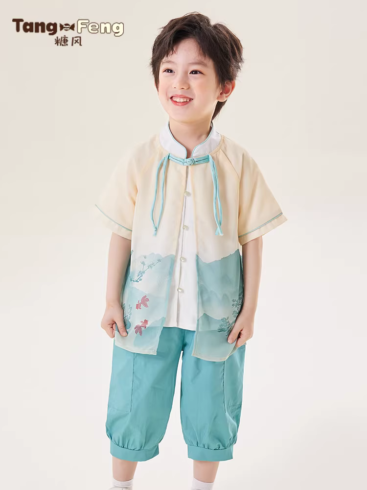 Đồ Hanfu kiểu Trung Quốc mới dành cho bé trai phiên bản mỏng mùa hè Bộ đồ Tang cho bé phong cách cổ xưa đẹp trai Quần áo truyền thống của trẻ em Quần áo trẻ em phong cách Trung Quốc