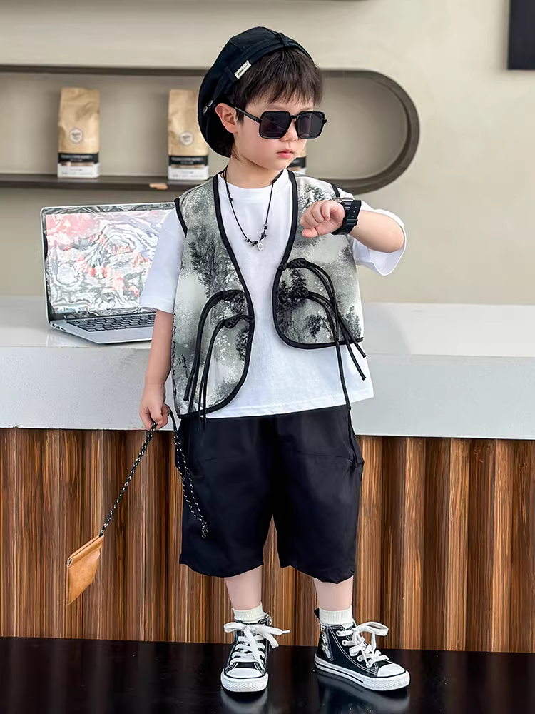 Hanfu dành cho trẻ em dành cho bé trai, bộ trang phục mùa hè kiểu Trung Quốc mới, bộ đồ ba mảnh mỏng dành cho trẻ sơ sinh, trang phục biểu diễn trang phục cổ xưa dành cho bé trai.