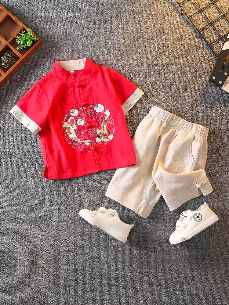 Hanfu cho bé trai, trang phục mùa hè mỏng tay ngắn kiểu Trung Hoa, trang phục nhà Đường cho bé gái, trang phục cổ xưa cải tiến, trang phục biểu diễn dân tộc ngày thiếu nhi.