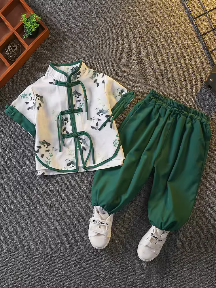 Trang phục Hanfu truyền thống dành cho trẻ em dành cho bé trai, trang phục biểu diễn cao cấp cải tiến mùa hè, bộ đồ phong cách mỏng mùa hè dành cho trẻ em kiểu dáng siêu cổ tích kiểu Trung Quốc.