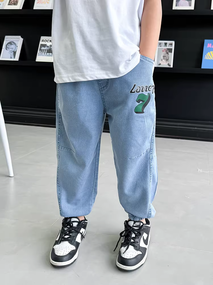 Quần jean Tencel hè 2025 cho bé trai, quần trẻ em thường ngày, quần dài mỏng, thời trang, chống muỗi