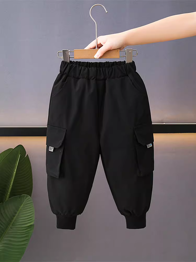 Quần dài bé trai, quần cotton dày lót lông cừu mùa đông cho trẻ em, kiểu mới ấm áp 2025, quần bé Đông Bắc mặc ngoài trời, hợp thời trang.