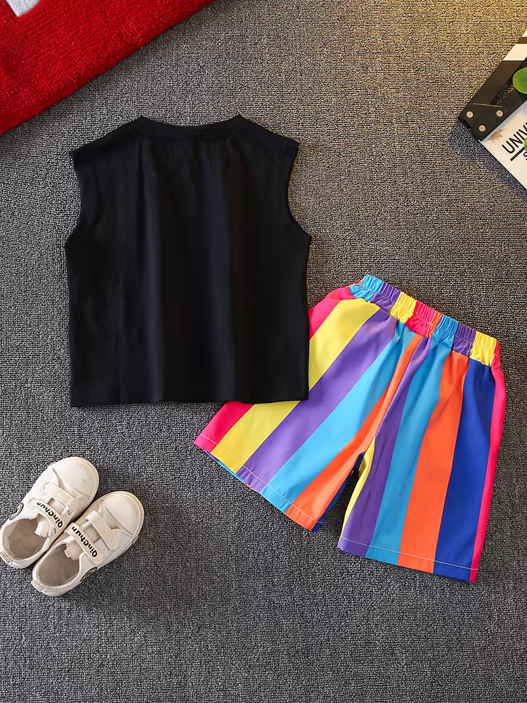 Bộ vest hè cho bé trai 2025, quần áo hè thời trang mới cho bé trai, bộ hai mảnh không tay, quần đùi trẻ em, kiểu dáng hợp xu hướng