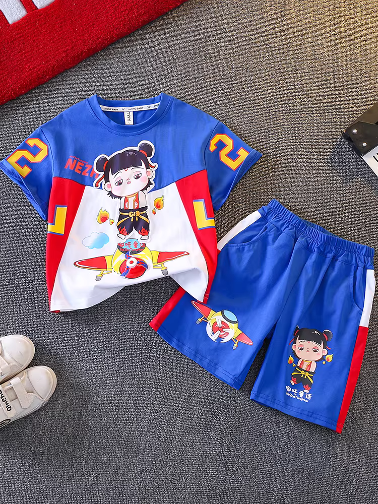 Bộ đồ thể thao hè hai mảnh cho bé trai Nezha 2025, kiểu dáng thể thao đường phố, mát mẻ và lịch lãm