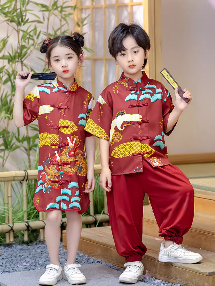 Hanfu dành cho trẻ em dành cho bé trai, trang phục truyền thống kiểu Trung Quốc sành điệu, trang phục theo phong cách dân tộc dành cho bé gái, trang phục dân tộc, trang phục biểu diễn mỏng mùa hè.