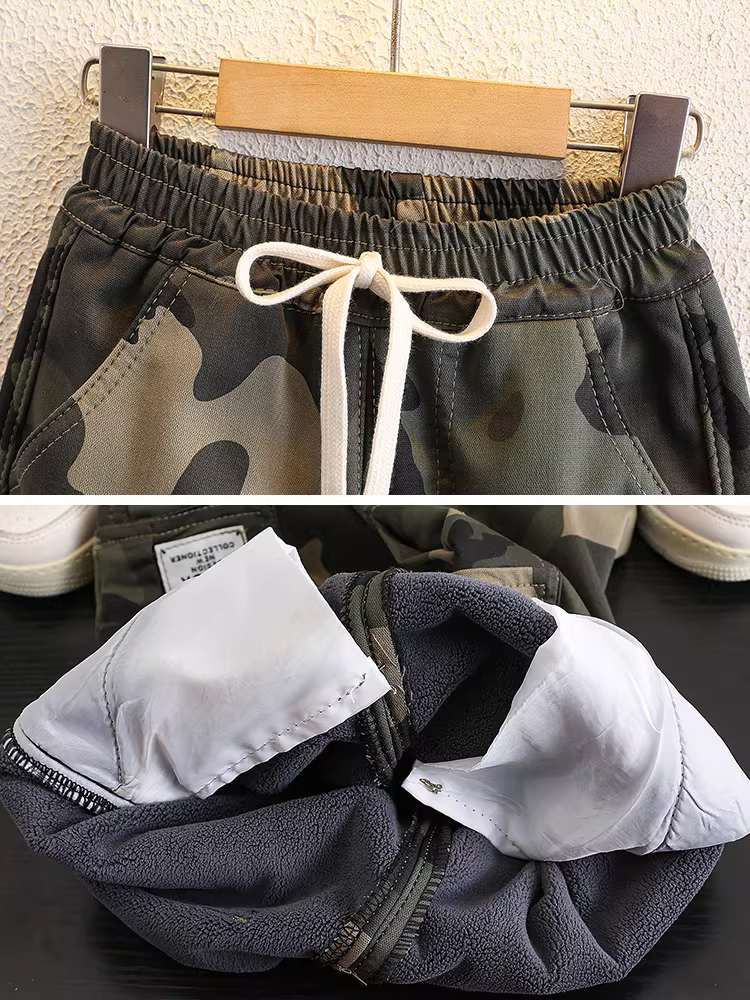 Quần bé trai mùa đông 2025, quần cargo dày dặn lót lông cừu giữ ấm cho bé, quần bé trai chất liệu nỉ mềm mại, phong cách thường ngày