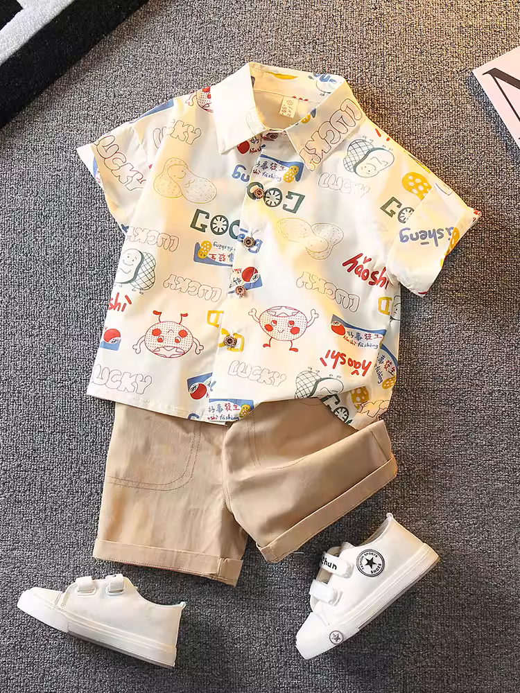 Trang phục mùa hè cho bé trai 2025 kiểu mới, quần áo mát mẻ và đẹp trai cho bé trai và trẻ sơ sinh, áo thun ngắn tay mát mẻ mùa hè cho trẻ em