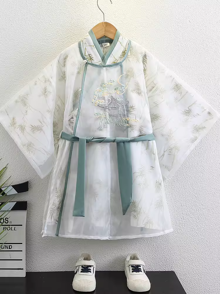 Trang phục Hanfu xuân thu mới cho bé trai 2025, quần áo trẻ em mới, trang phục Tang, cổ tròn, trang phục biểu diễn, phong cách Trung Hoa cổ đại