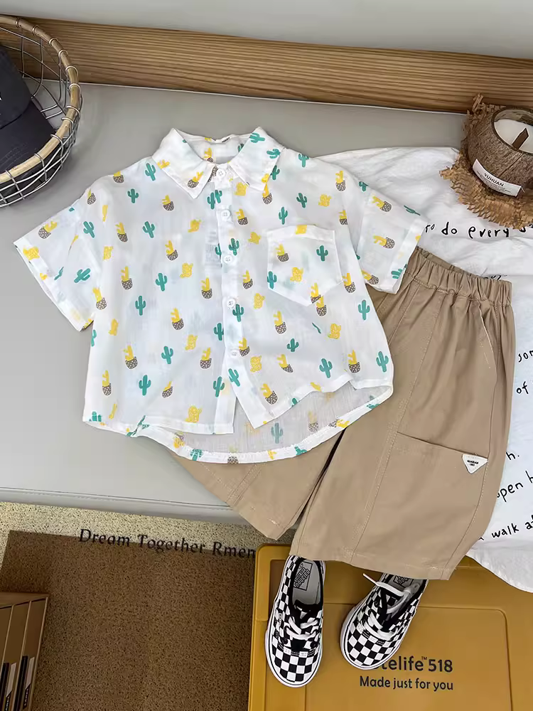 Bộ vest ngắn tay mùa hè cho bé trai kiểu mới 2025 thời trang, quần áo trẻ em đẹp trai, quần áo mùa hè cho bé trai hợp xu hướng