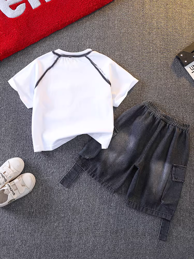 Bộ trang phục mùa hè cho bé trai, bộ vest phong cách Hàn Quốc thời thượng, bộ hai mảnh mỏng nhẹ và lịch lãm dành cho trẻ em mùa hè 2025.