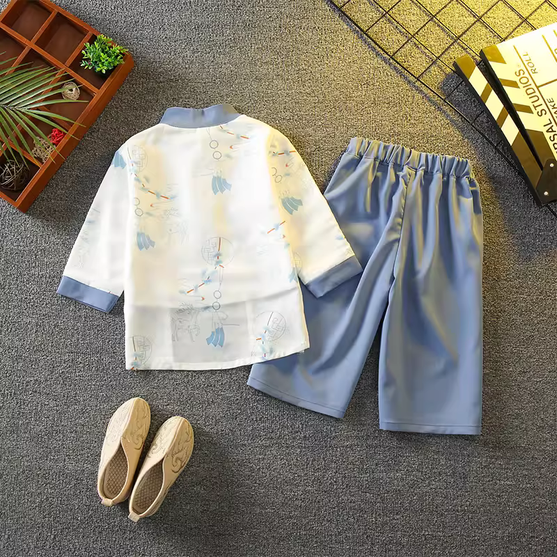 Hanfu cho bé trai, trang phục trang trọng theo phong cách Trung Hoa cho bé một tuổi, trang phục truyền thống Trung Quốc cao cấp dành cho trẻ em, bộ trang phục biểu diễn mỏng.