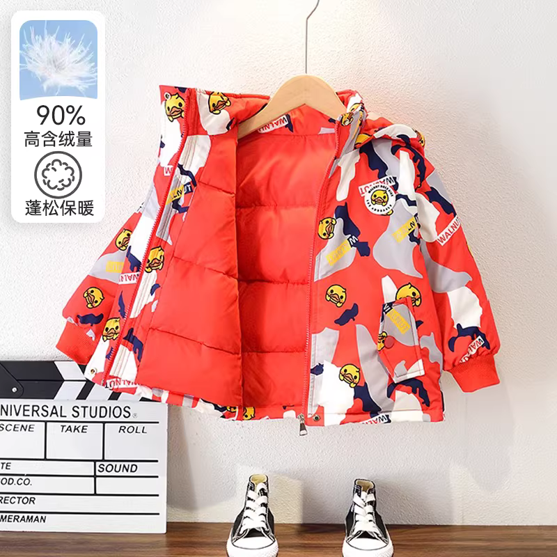 Áo khoác phao bé trai Little Yellow Duck 2025 Mẫu mới thời trang Áo khoác mùa đông dày dặn cho bé trai Quần áo trẻ em