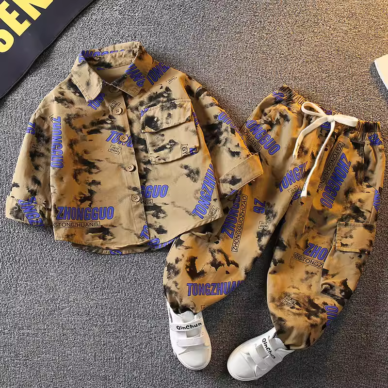 Bộ trang phục mùa xuân cho bé trai 2025, thời trang trẻ em hot trend mạng xã hội, phong cách đường phố, quần áo bé mùa xuân thu, cá tính và đẹp trai, bộ hai mảnh