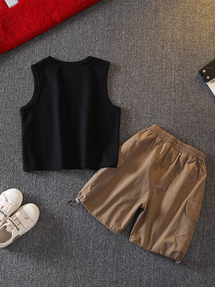 Bộ đồ hè bé trai 2025 kiểu mới, áo ba lỗ thể thao mát mẻ, bộ hai mảnh thời trang cho bé trai