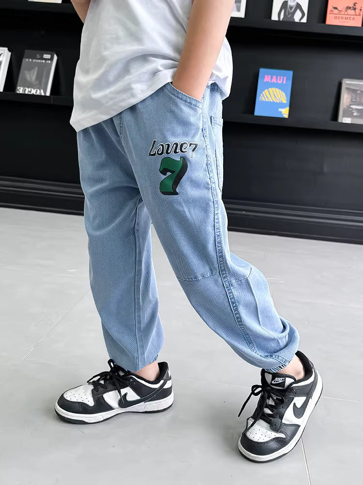 Quần jean Tencel hè 2025 cho bé trai, quần trẻ em thường ngày, quần dài mỏng, thời trang, chống muỗi