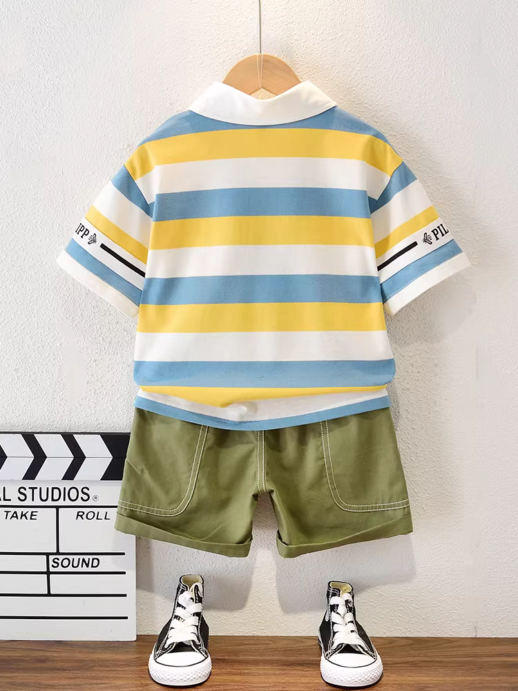 Bộ đồ hè cho bé trai, bộ quần áo trẻ em thời trang, trang phục đường phố trẻ trung, quần áo bé trai cá tính, áo ngắn tay trẻ em hợp xu hướng 2025 mới