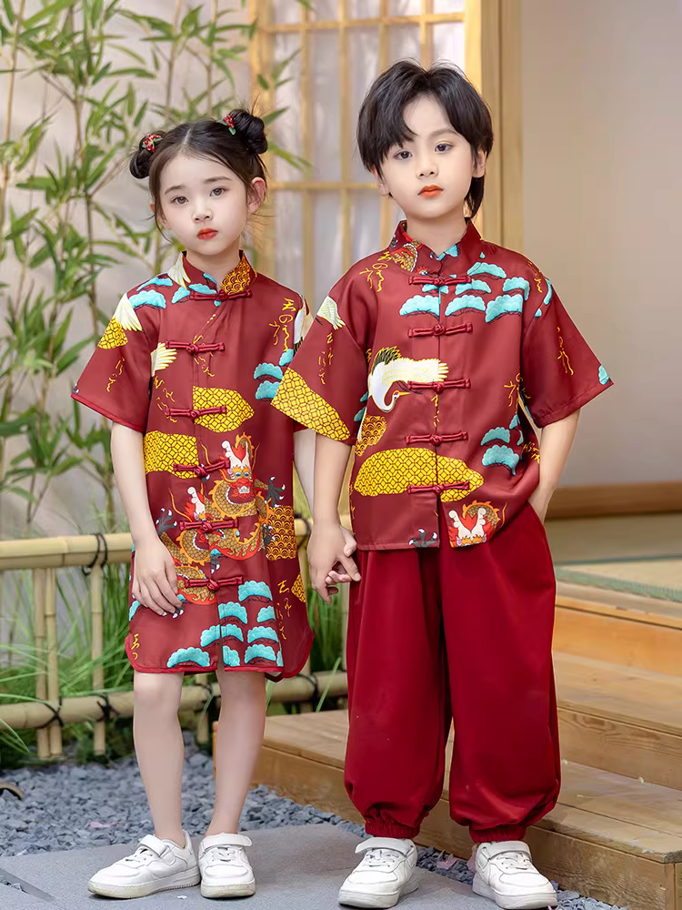 Hanfu dành cho trẻ em dành cho bé trai, trang phục truyền thống kiểu Trung Quốc sành điệu, trang phục theo phong cách dân tộc dành cho bé gái, trang phục dân tộc, trang phục biểu diễn mỏng mùa hè.