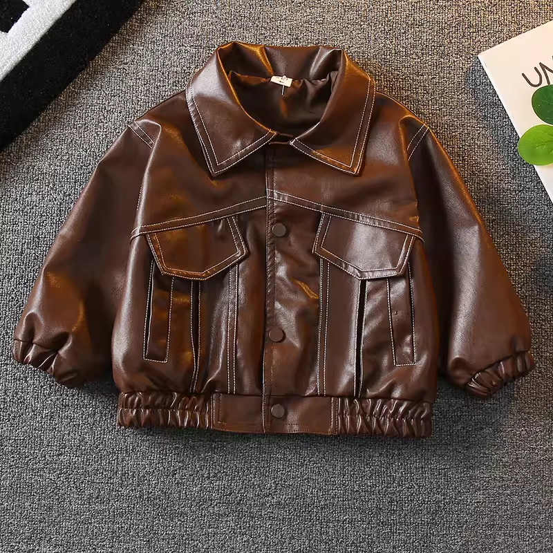 Áo khoác bé trai 2025 kiểu dáng mới thời trang mùa xuân thu, áo khoác da trẻ em hợp thời trang, mát mẻ và lịch lãm