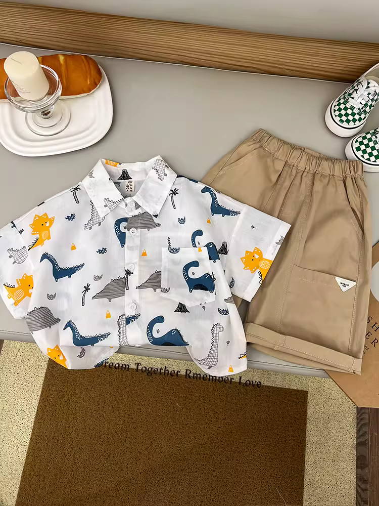 Bộ đồ hè bé trai kiểu mới 2025, quần áo bé trai ngắn tay mát mẻ, thời trang trẻ em