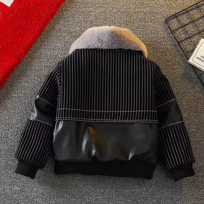 Áo khoác da lót lông cừu mới cho bé trai năm 2025, áo khoác mùa đông dày dặn cho trẻ em