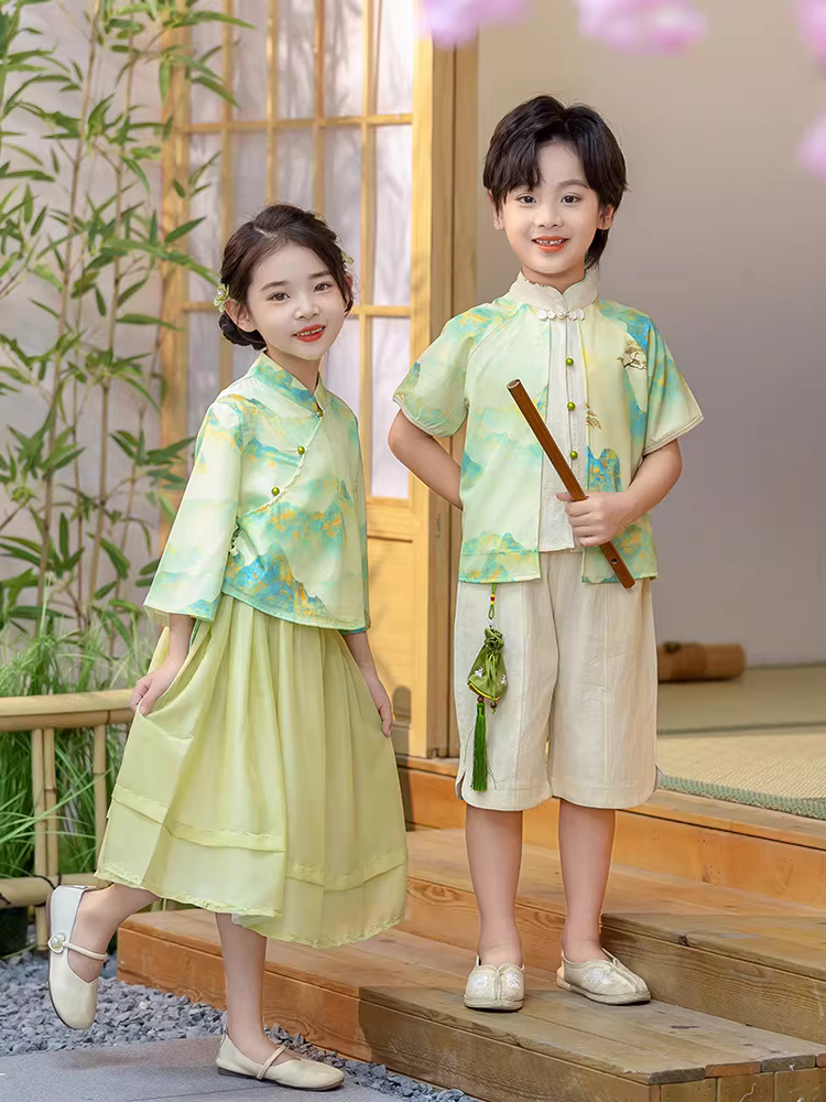 Trang phục mùa hè Hanfu đồng phục mẫu giáo được cải tiến theo phong cách Trung Hoa Đồng phục lớp biểu diễn Ngày thiếu nhi Trang phục biểu diễn phong cách cổ xưa Tranh phong cảnh phong cách Đường thời trang