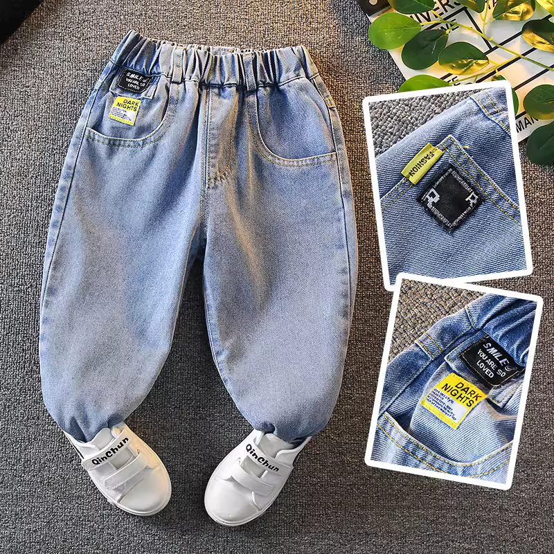Quần trẻ em bé trai chất liệu jean mùa xuân 2025 kiểu dáng mới thời trang quần dài bé trai mùa xuân thu phong cách thường ngày