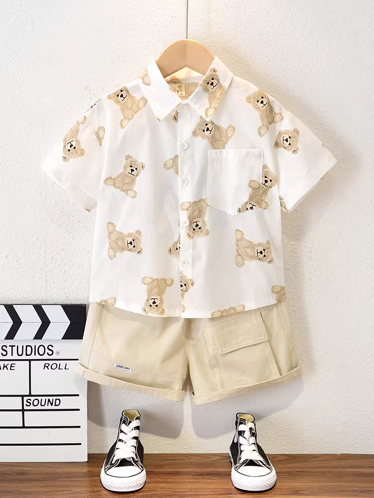 Trang phục mùa hè cho bé trai 2025, thời trang mới, quần áo hot trend mạng xã hội, áo sơ mi trẻ em mùa hè mát mẻ và sành điệu có ren